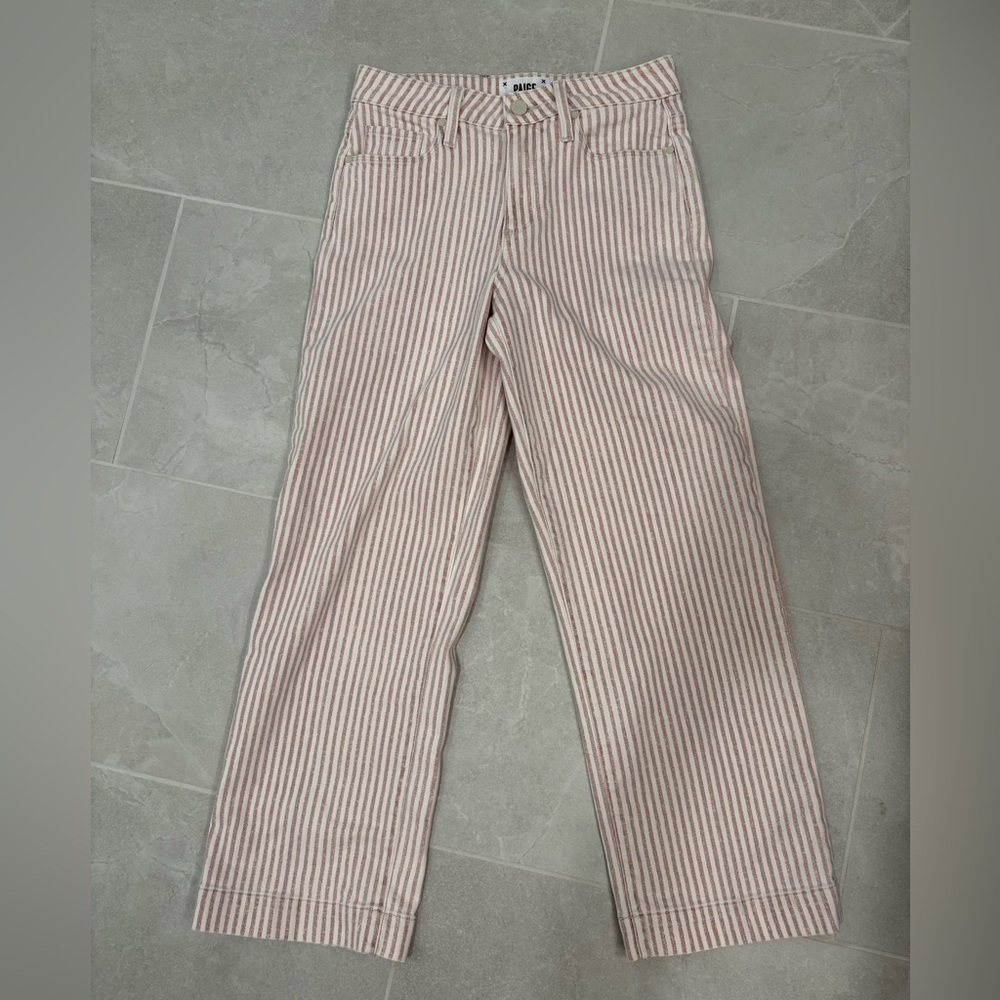 Paige Nellie Culotte Cropped Wide Leg Jeans in Blossom Pink Stripe Size 25 - Picture 7 of 8